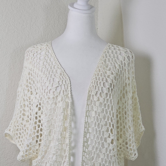 POL Womens Knit Crochet Cardigan W Fringe Sz L, Boho,Hippie,Festival - Picture 2 of 10